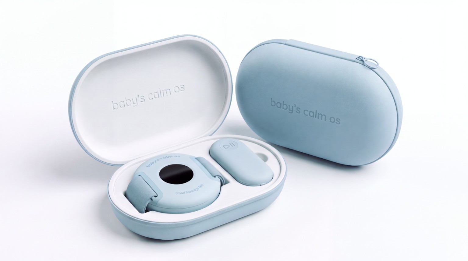 Blue Baby’s Calm OS belt and separate controller displayed in their matching case